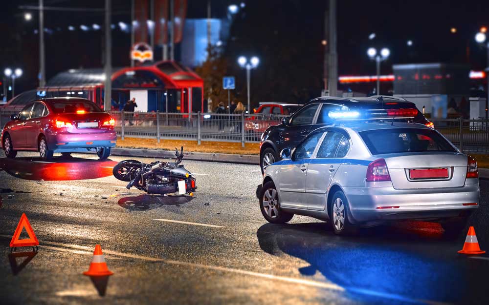 motorcycle in street after an accident