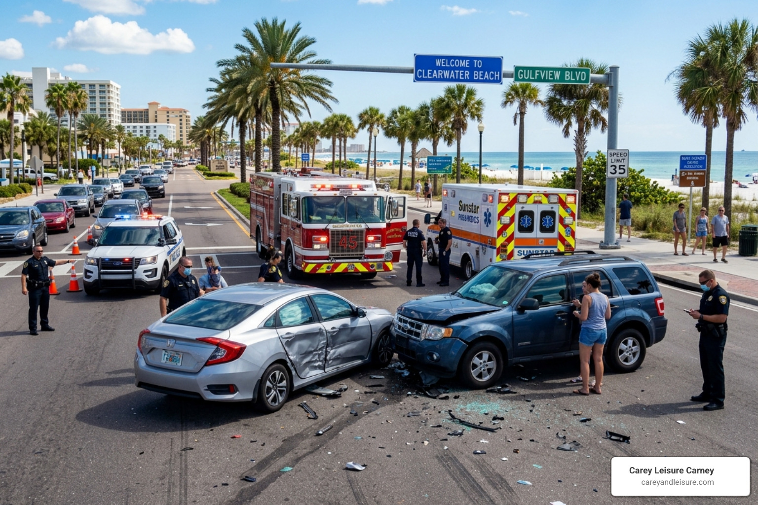 car accident scene in Clearwater Florida - No fault car accident
