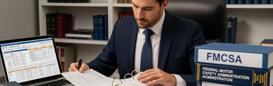 specialized lawyer reviewing federal trucking regulations