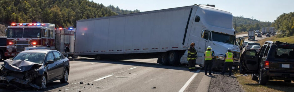 jackknife truck accident on a highway