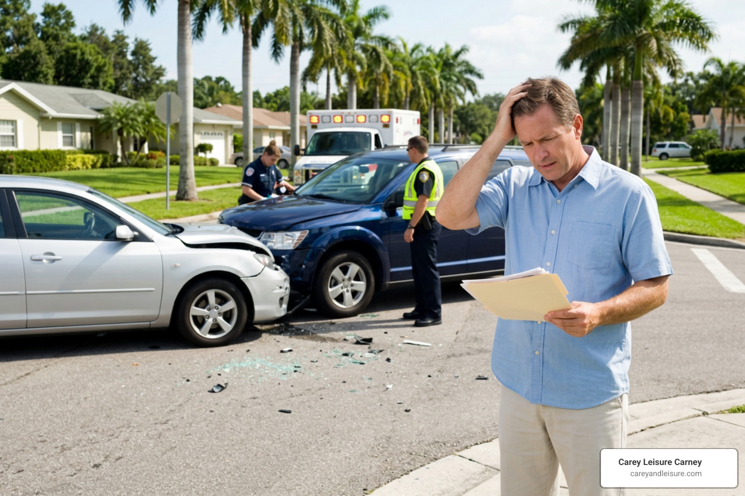 car accident scene in Clearwater Florida settlement financial pressure