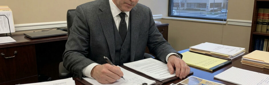 Lawyer reviewing accident scene evidence and medical records