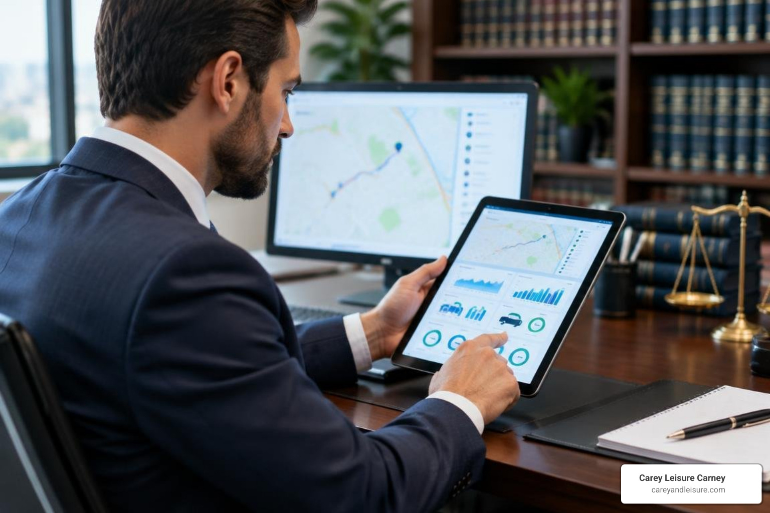 Attorney analyzing rideshare digital evidence and telematics data